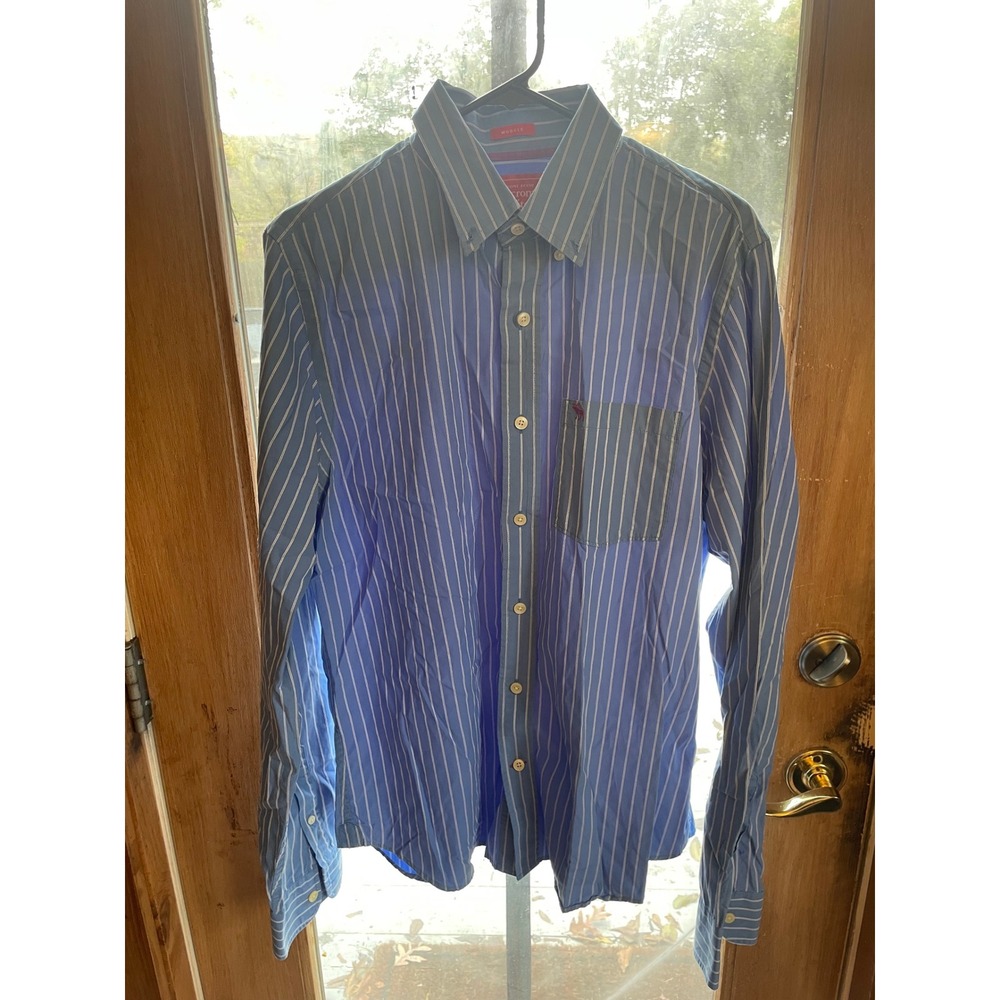 Abercrombie & Fitch Mens XL Muscle Fit Striped Button‎ Down Shirt Blue White